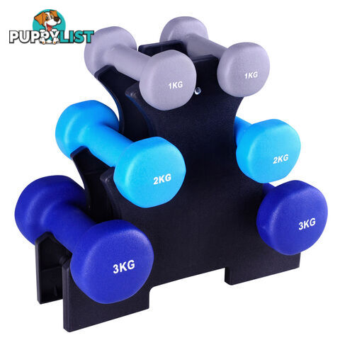 Everfit 6 Piece 12kg Dumbbell Weights Set w/ Stand