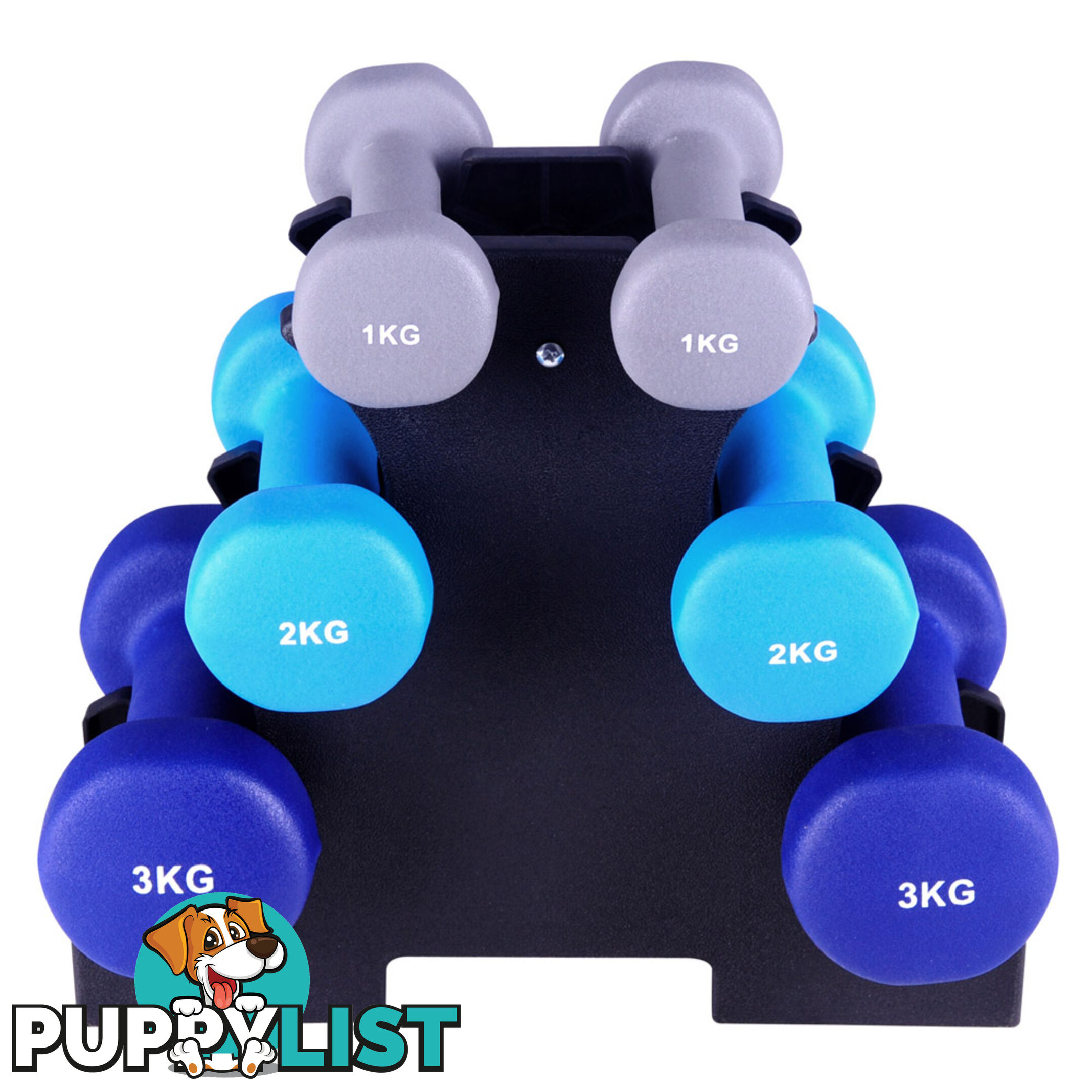 Everfit 6 Piece 12kg Dumbbell Weights Set w/ Stand