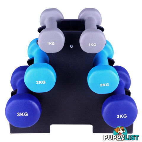 Everfit 6 Piece 12kg Dumbbell Weights Set w/ Stand