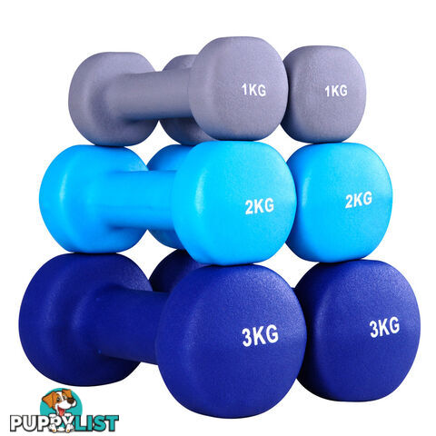 Everfit 6 Piece 12kg Dumbbell Weights Set w/ Stand