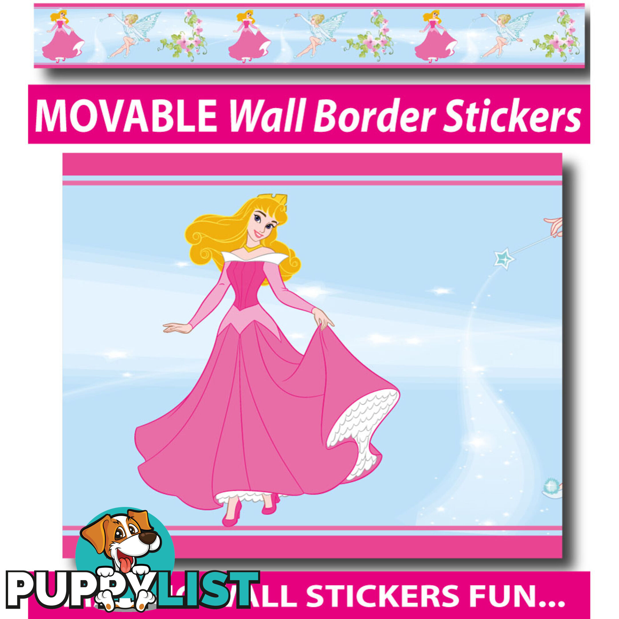 Girls Princess Wall Border Stickers - Totally Movable