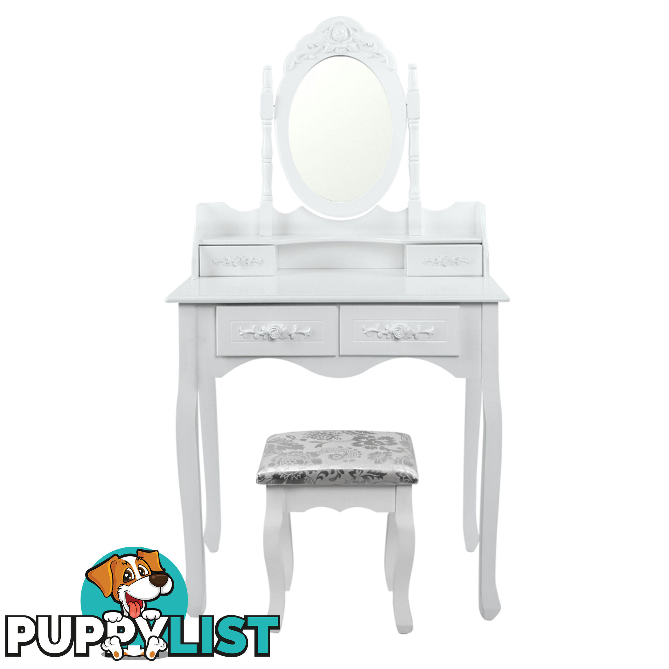 4 Drawer Dressing Table w/ Mirror White