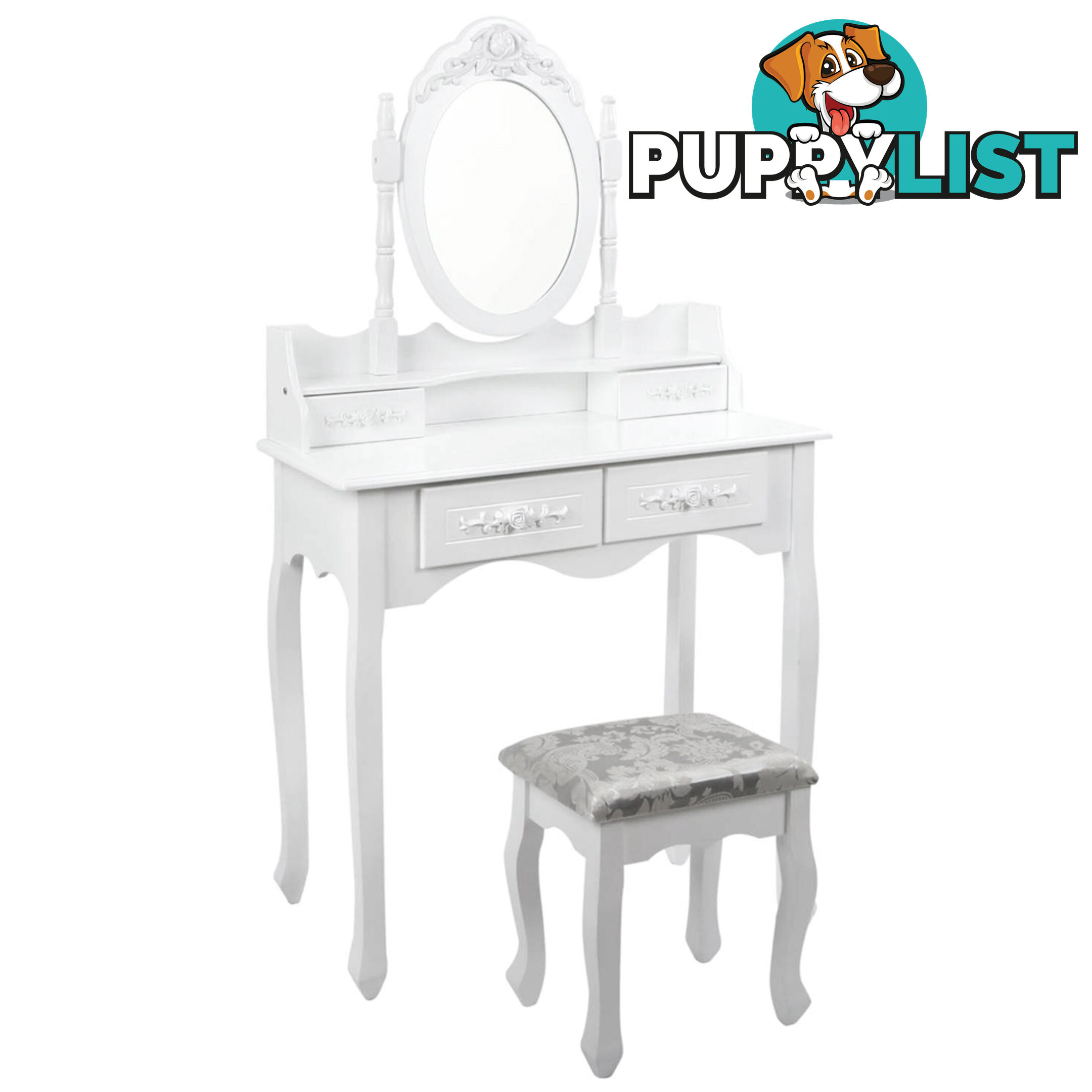 4 Drawer Dressing Table w/ Mirror White