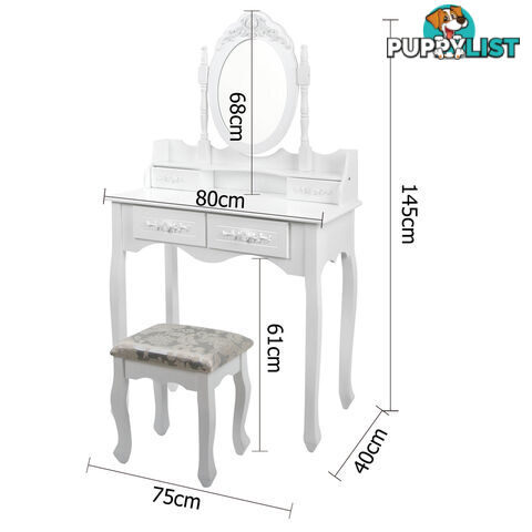 4 Drawer Dressing Table w/ Mirror White