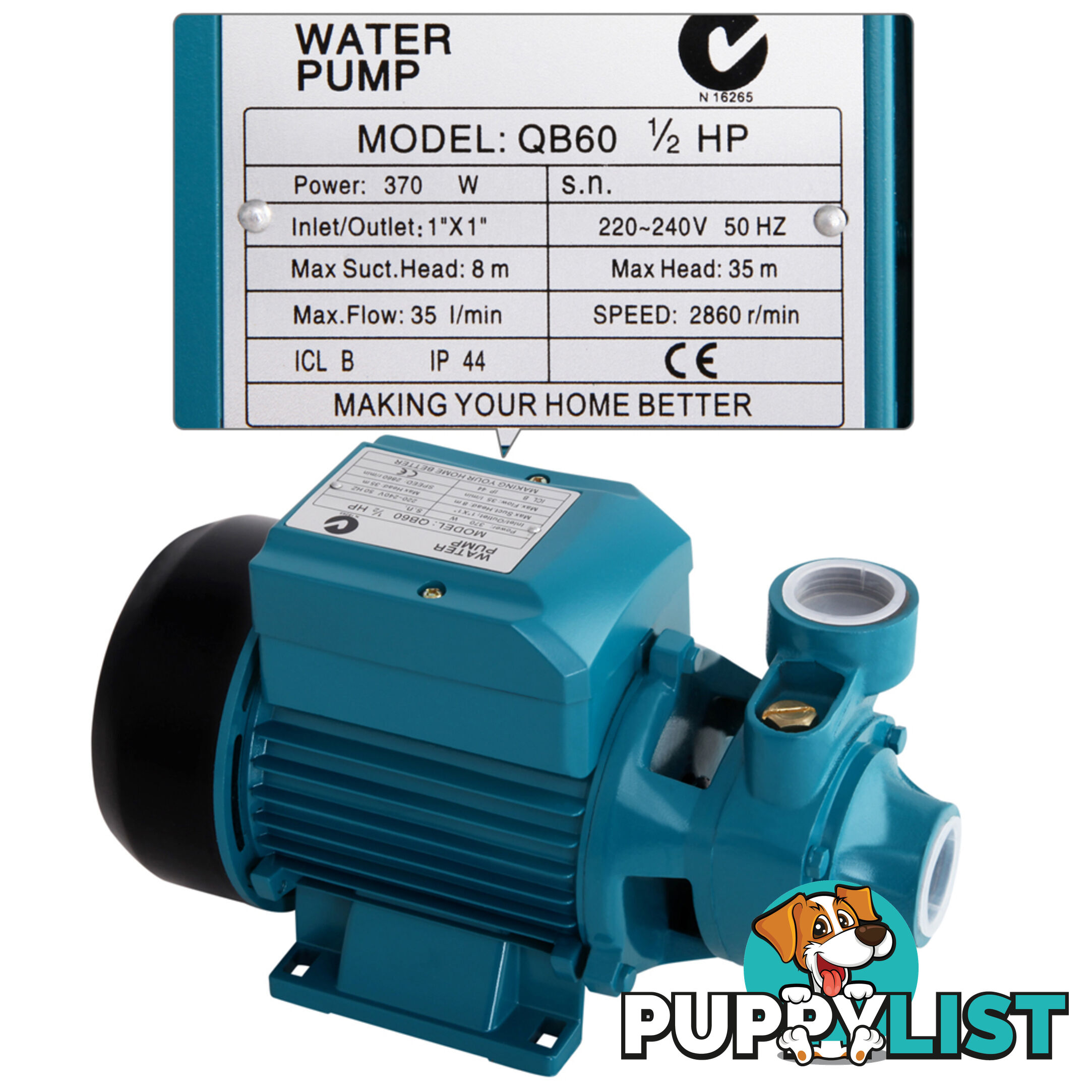 Electric Clean Water Pump 35L/Min 1/2/HP