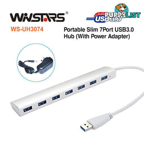 Portable slim 7-Port USB3.0 Hub with Power Adapter (SAA approval Power)