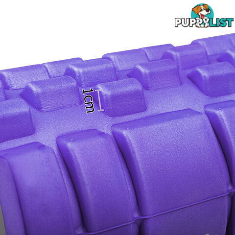 Yoga Gym Pilates EVA Grid Foam Roller Purple 33 x 14cm