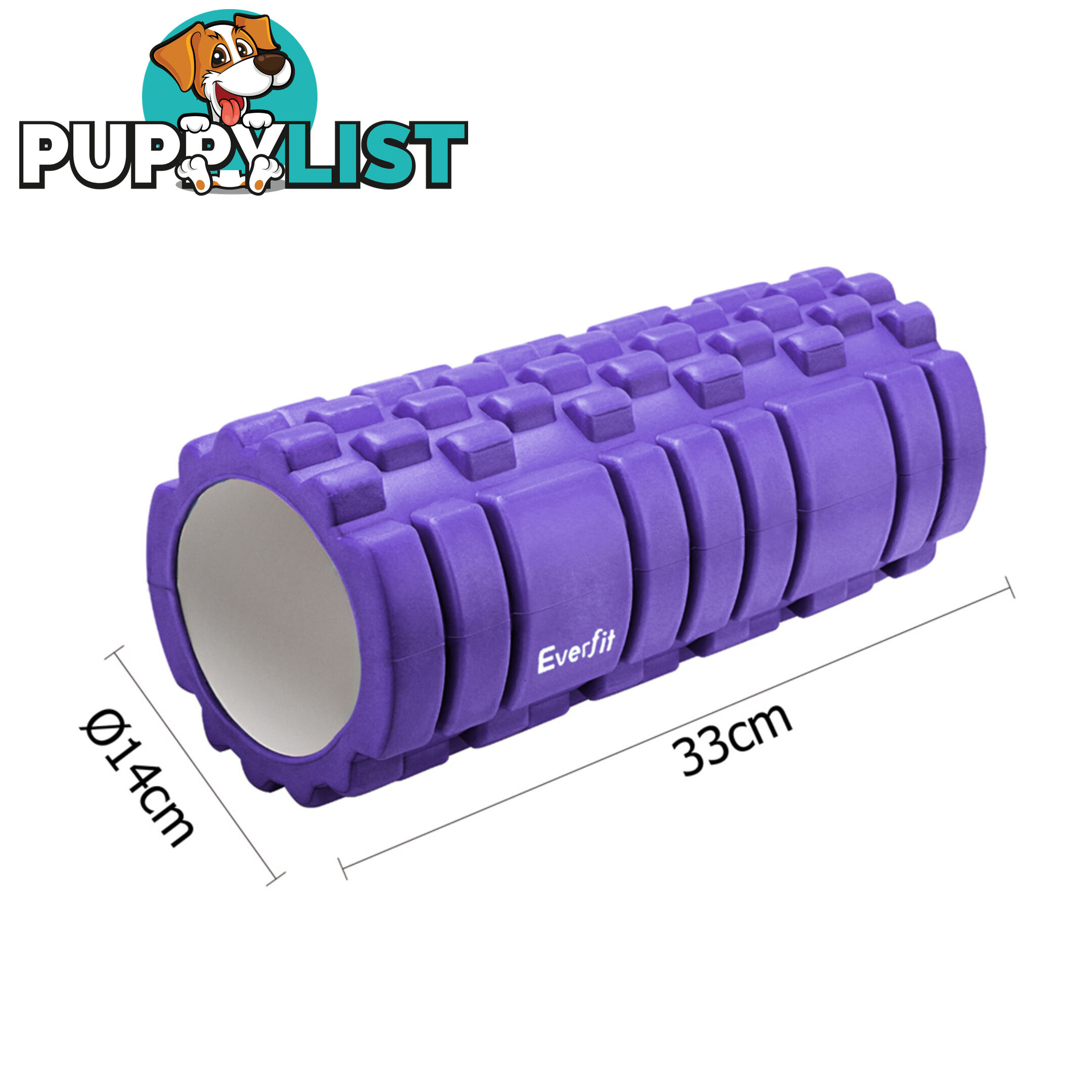 Yoga Gym Pilates EVA Grid Foam Roller Purple 33 x 14cm