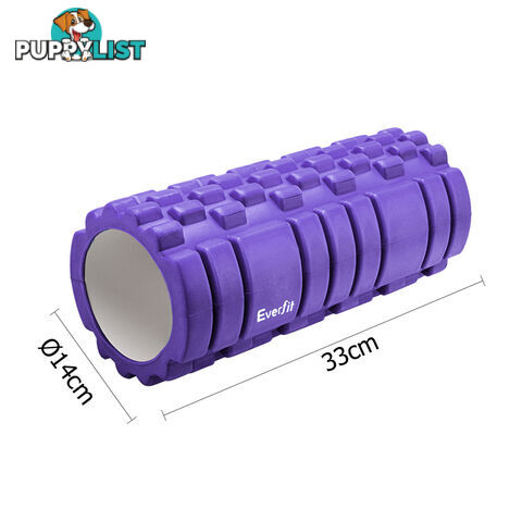 Yoga Gym Pilates EVA Grid Foam Roller Purple 33 x 14cm