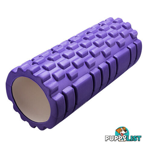 Yoga Gym Pilates EVA Grid Foam Roller Purple 33 x 14cm