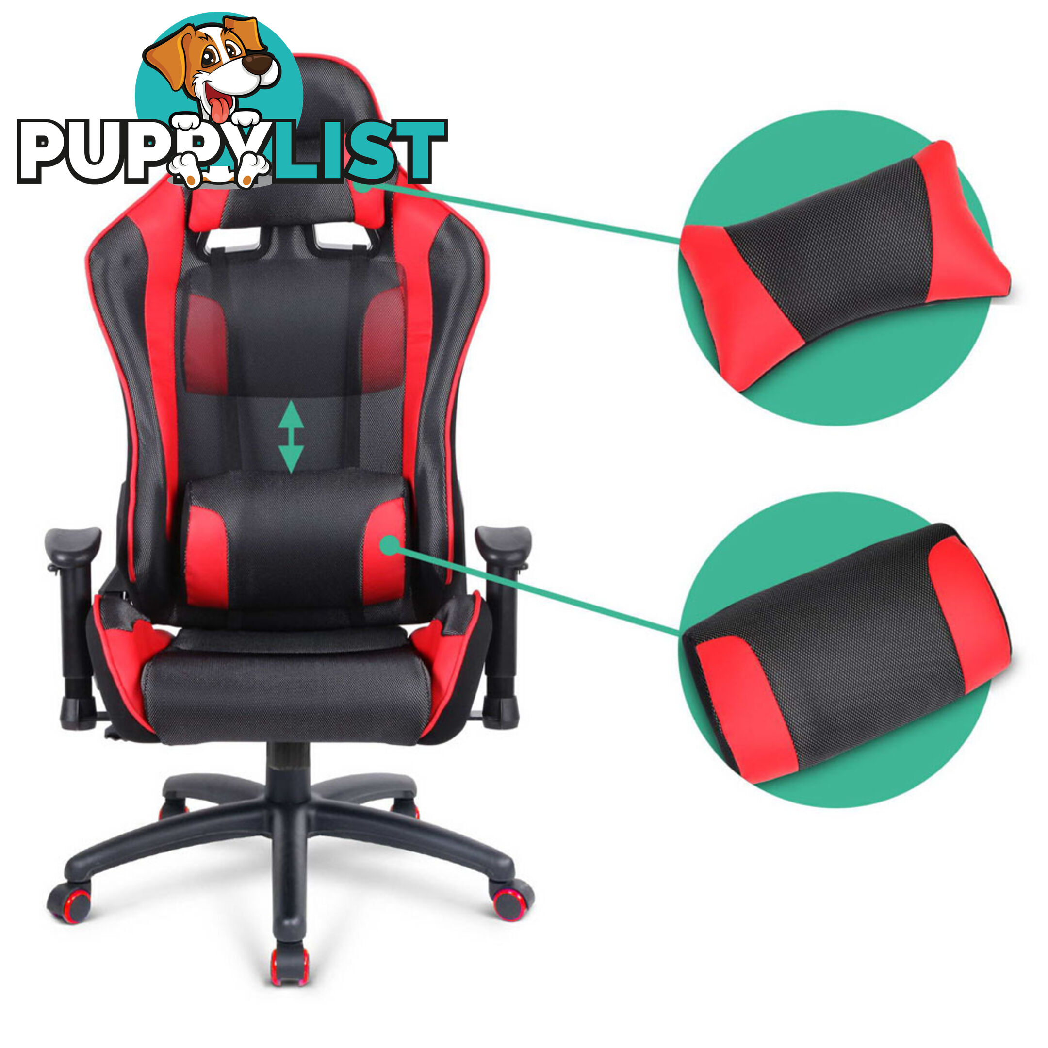 PU Leather & Mesh Reclining Office Desk Gaming Executive Chair - Red