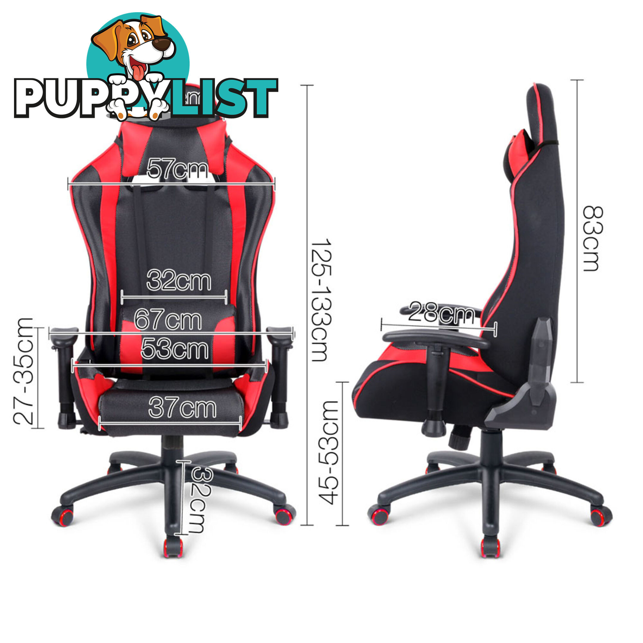 PU Leather & Mesh Reclining Office Desk Gaming Executive Chair - Red