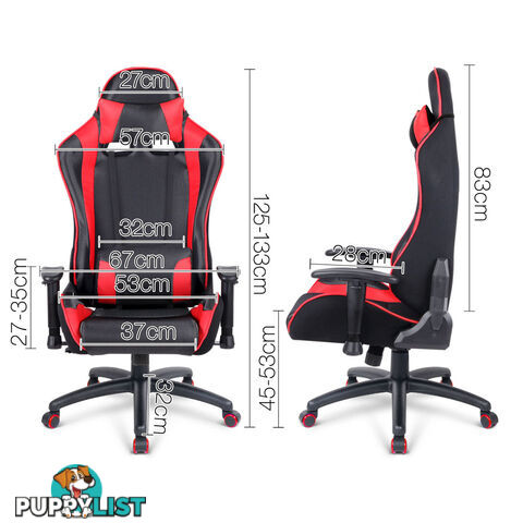 PU Leather & Mesh Reclining Office Desk Gaming Executive Chair - Red