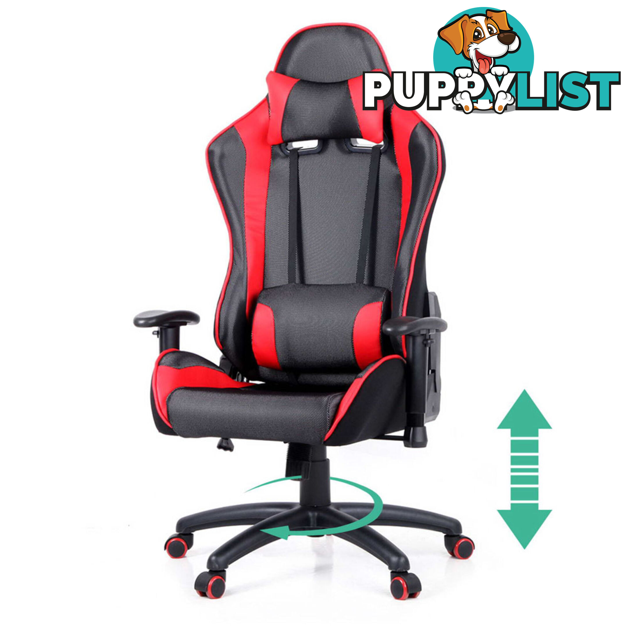 PU Leather & Mesh Reclining Office Desk Gaming Executive Chair - Red