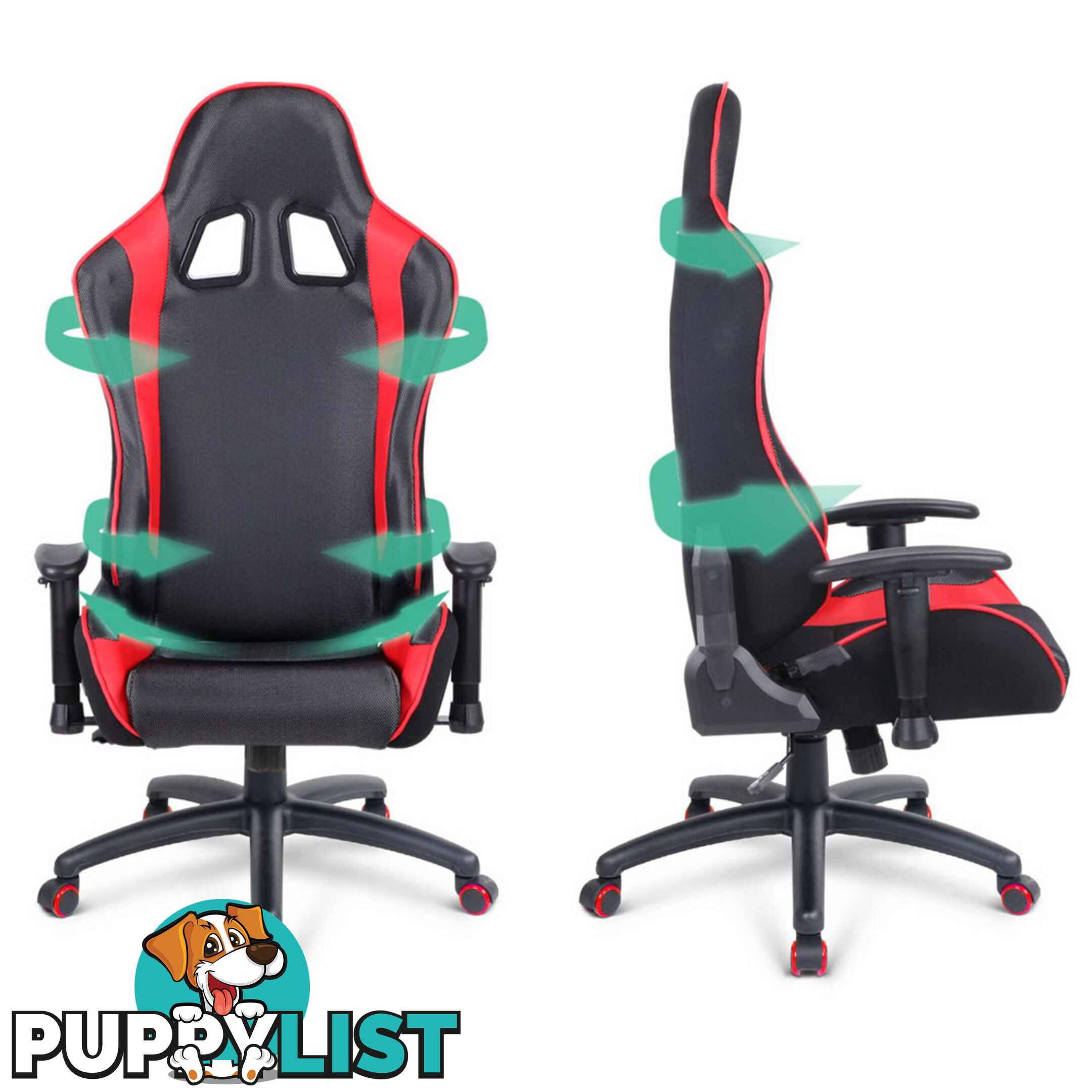 PU Leather & Mesh Reclining Office Desk Gaming Executive Chair - Red