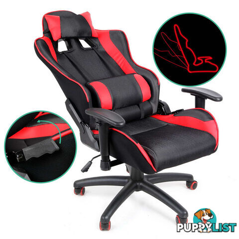 PU Leather & Mesh Reclining Office Desk Gaming Executive Chair - Red