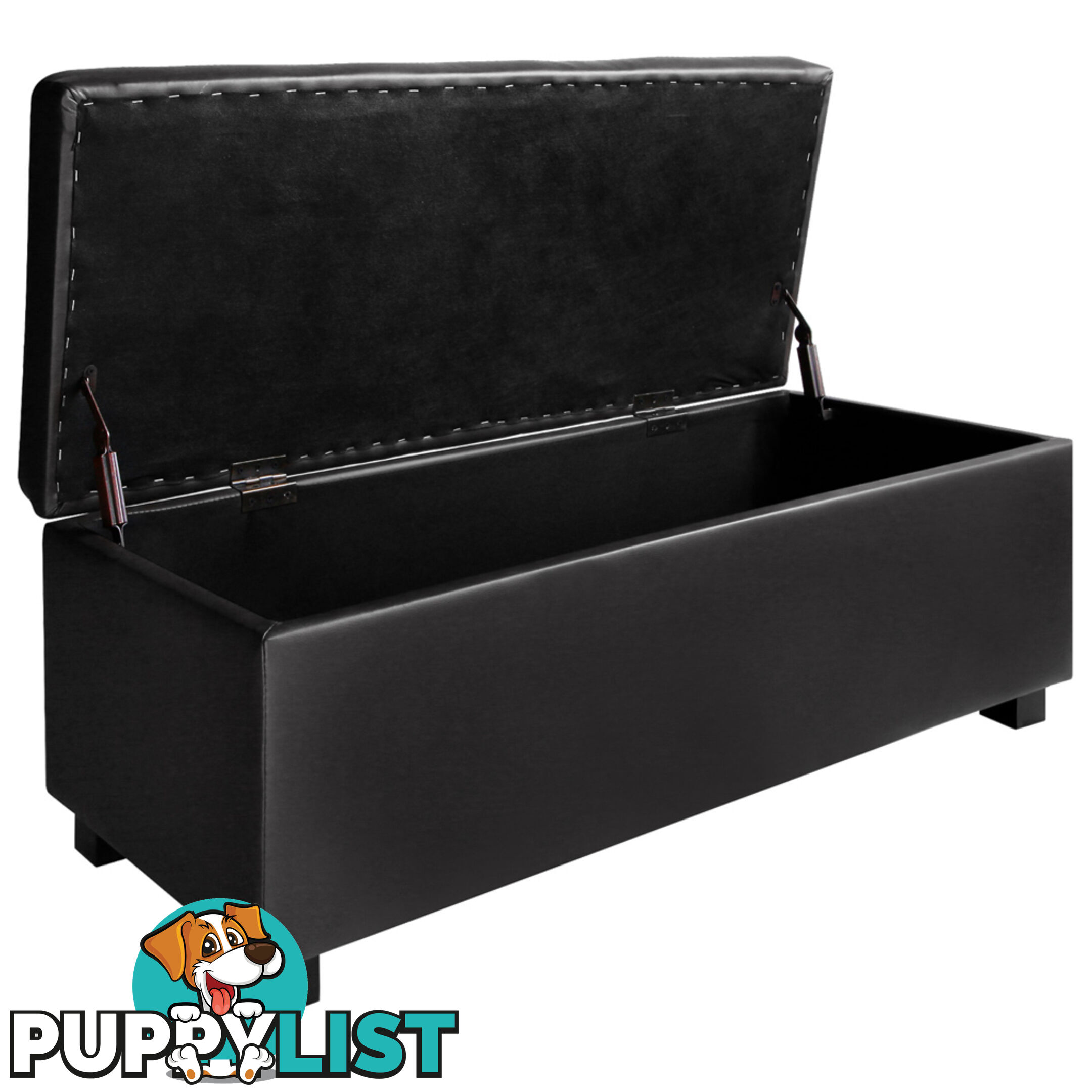 Large Ottoman PU Leather Chest Storage Box Foot Stool Black