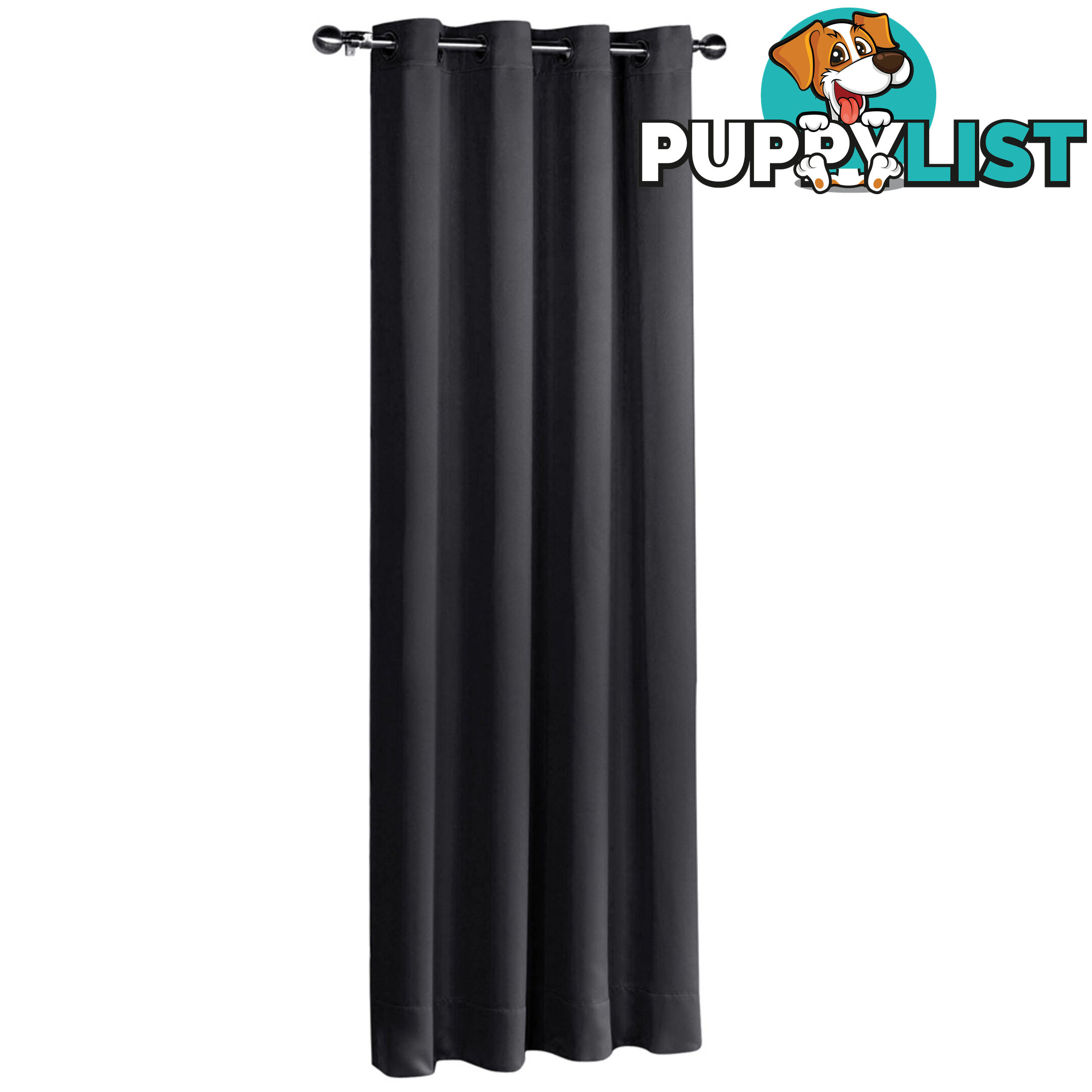 ArtQueen 3 Pass Eyelet Blockout Curtain Black 300cm