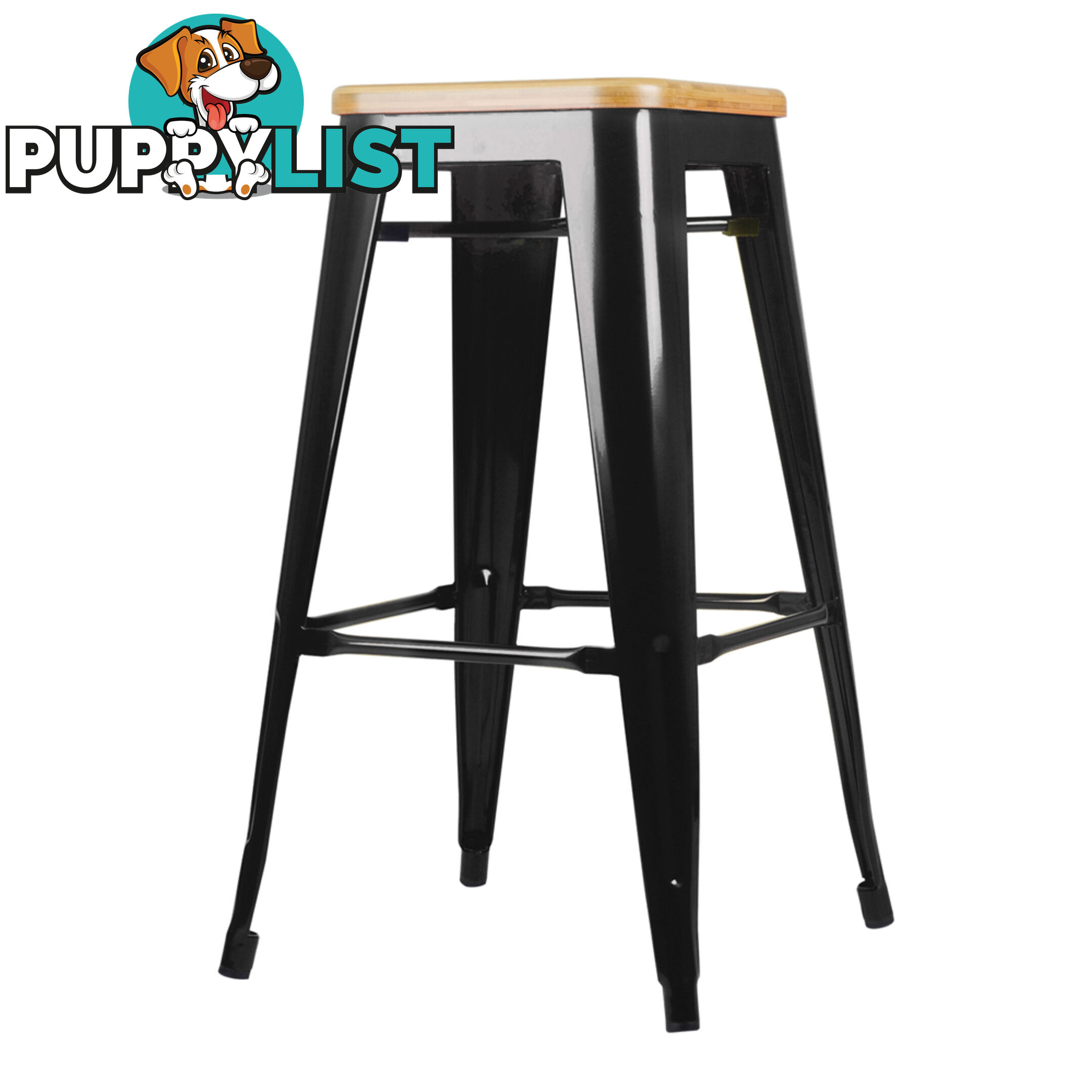 Set of 2 Replica Tolix Kitchen Bar Stool Bamboo Seat 66cm Black