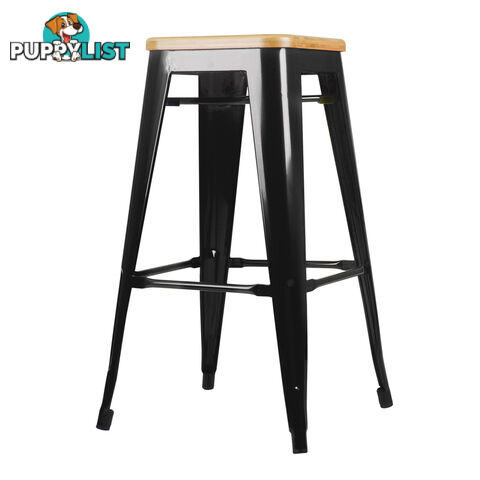 Set of 2 Replica Tolix Kitchen Bar Stool Bamboo Seat 66cm Black