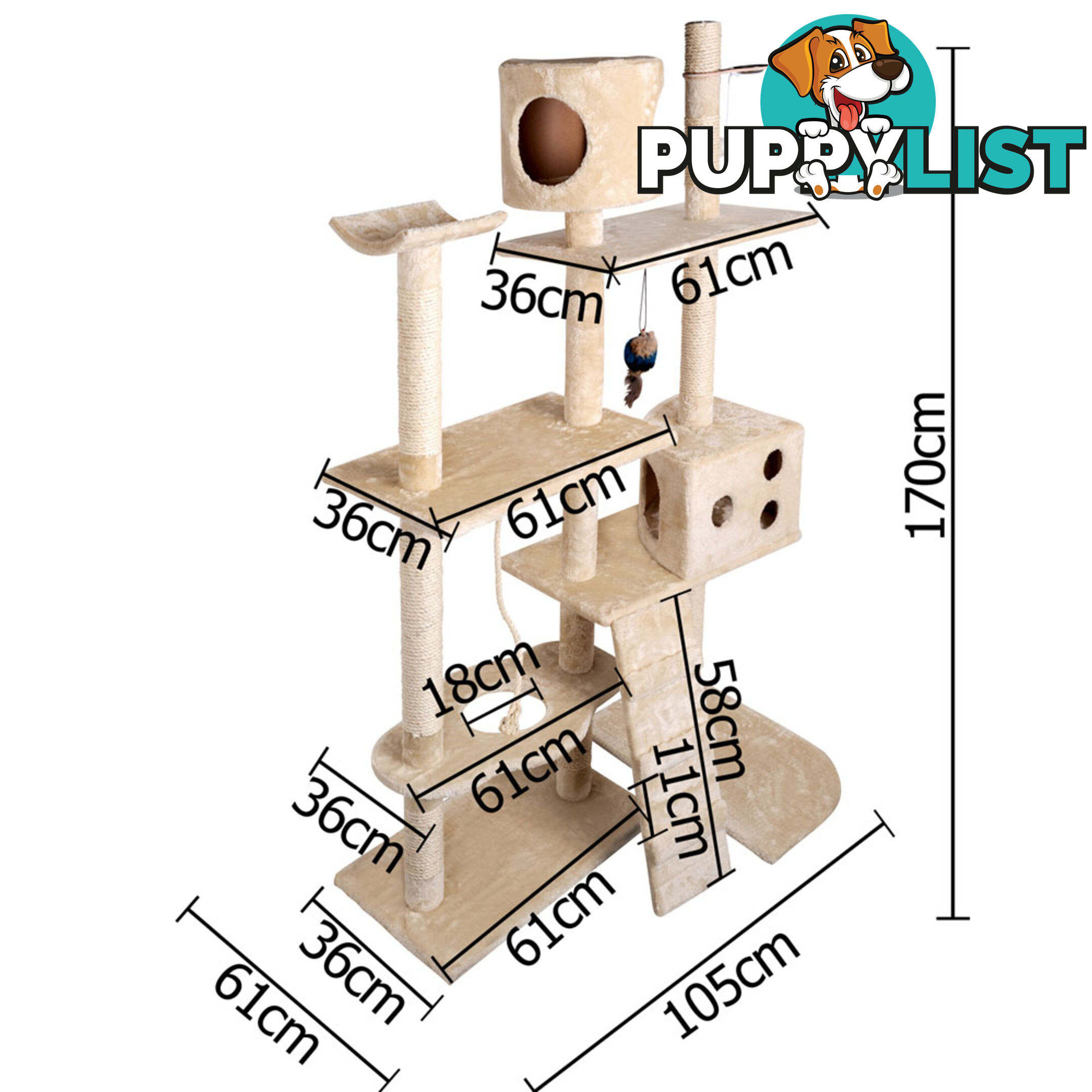 Cat Scratching Poles Post Furniture Tree 170cm Beige