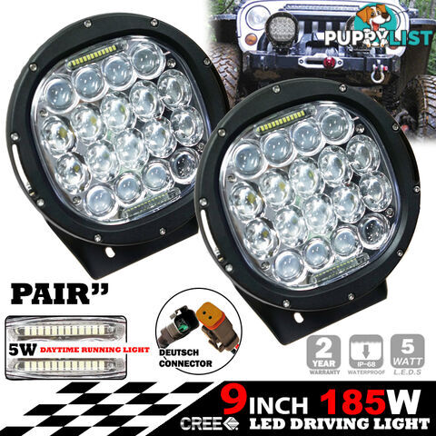 PAIR 185W CREE LED Driving Light Offroad Spotlights DRL Replace HID Bar 96W Blk