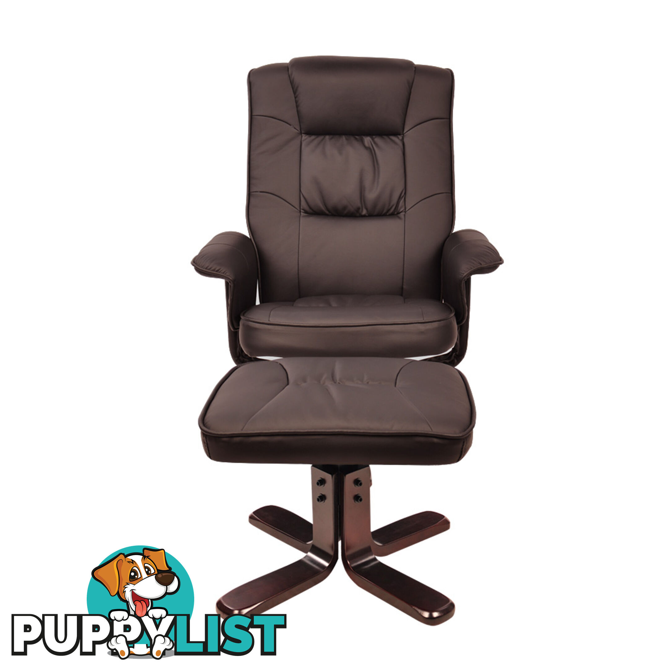 PU Leather Lounge Recliner Chair Ottoman Chocolate