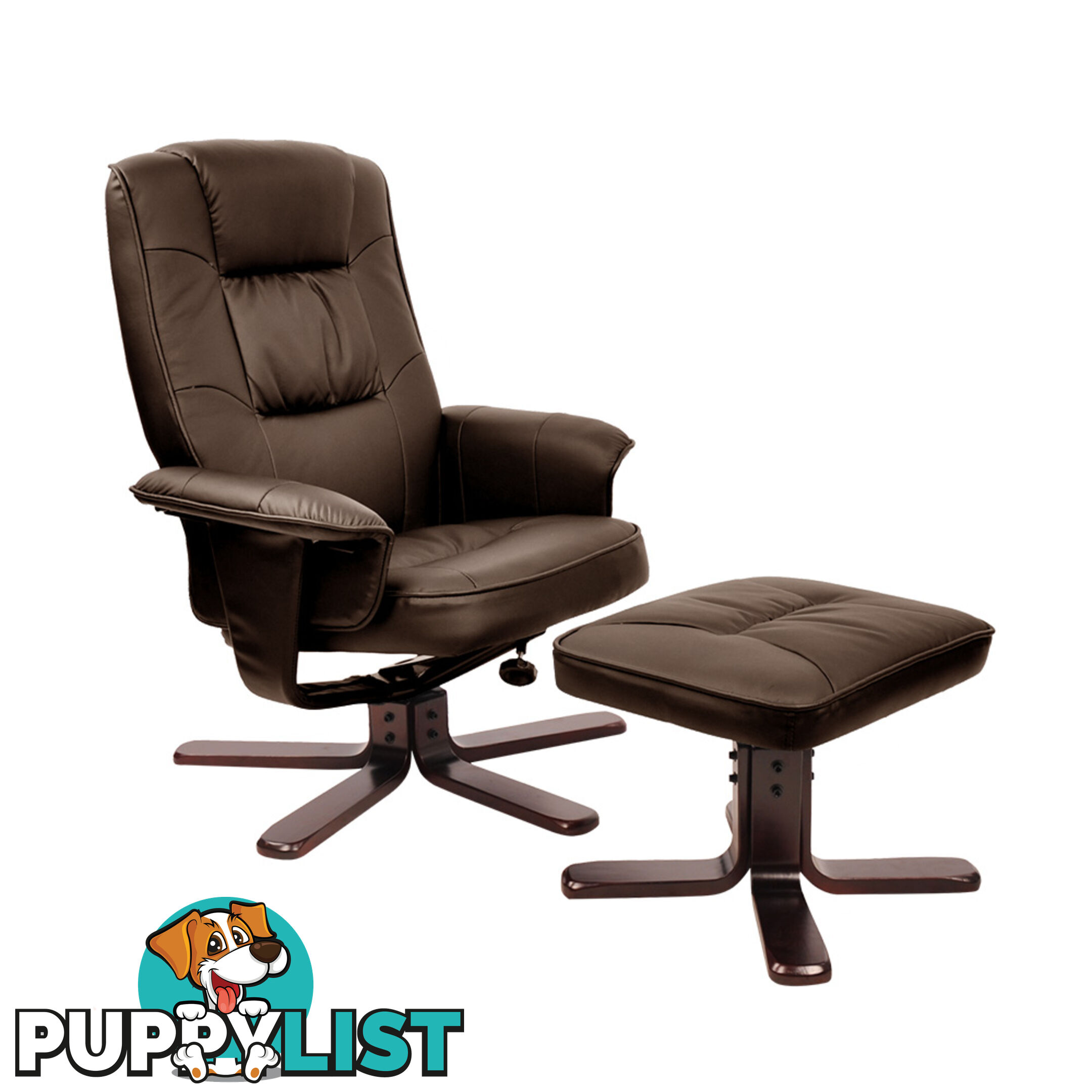 PU Leather Lounge Recliner Chair Ottoman Chocolate