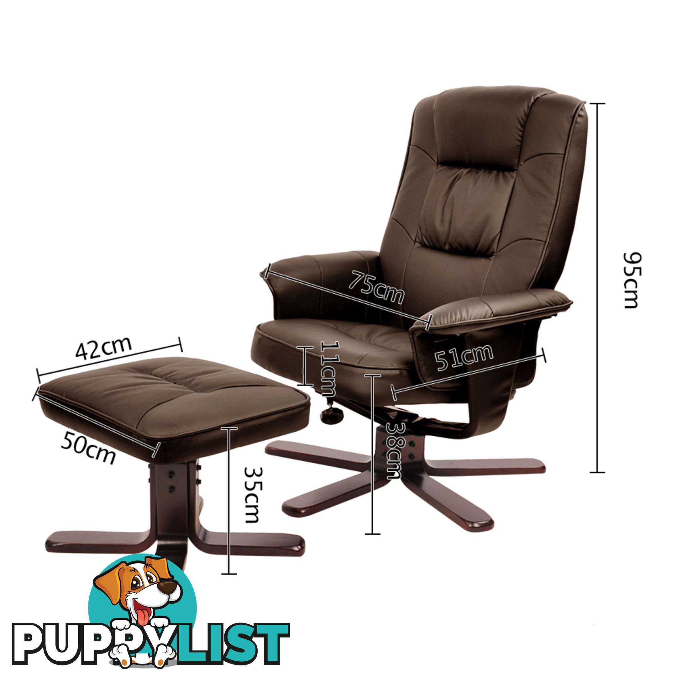 PU Leather Lounge Recliner Chair Ottoman Chocolate