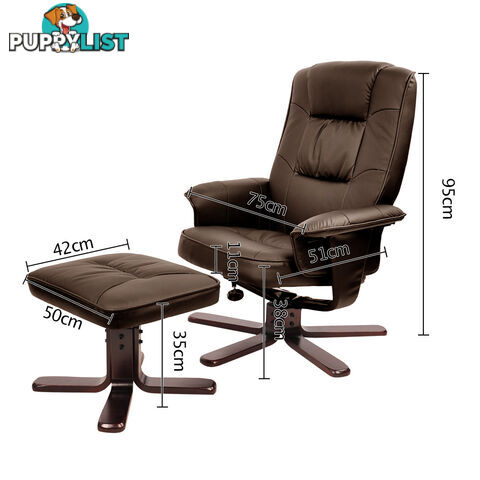 PU Leather Lounge Recliner Chair Ottoman Chocolate