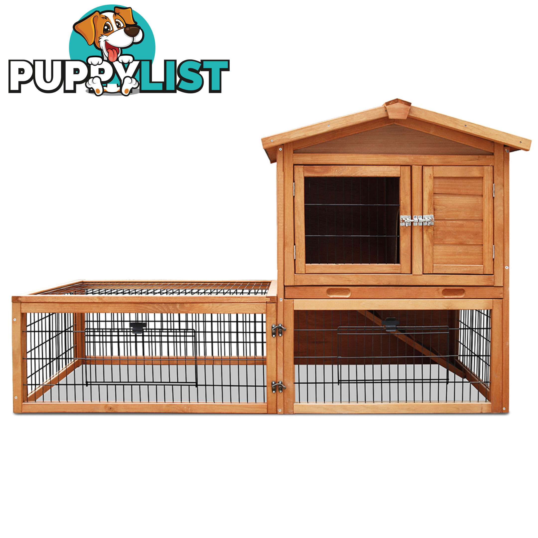 Double Storey Pet Hutch with Under Run Green