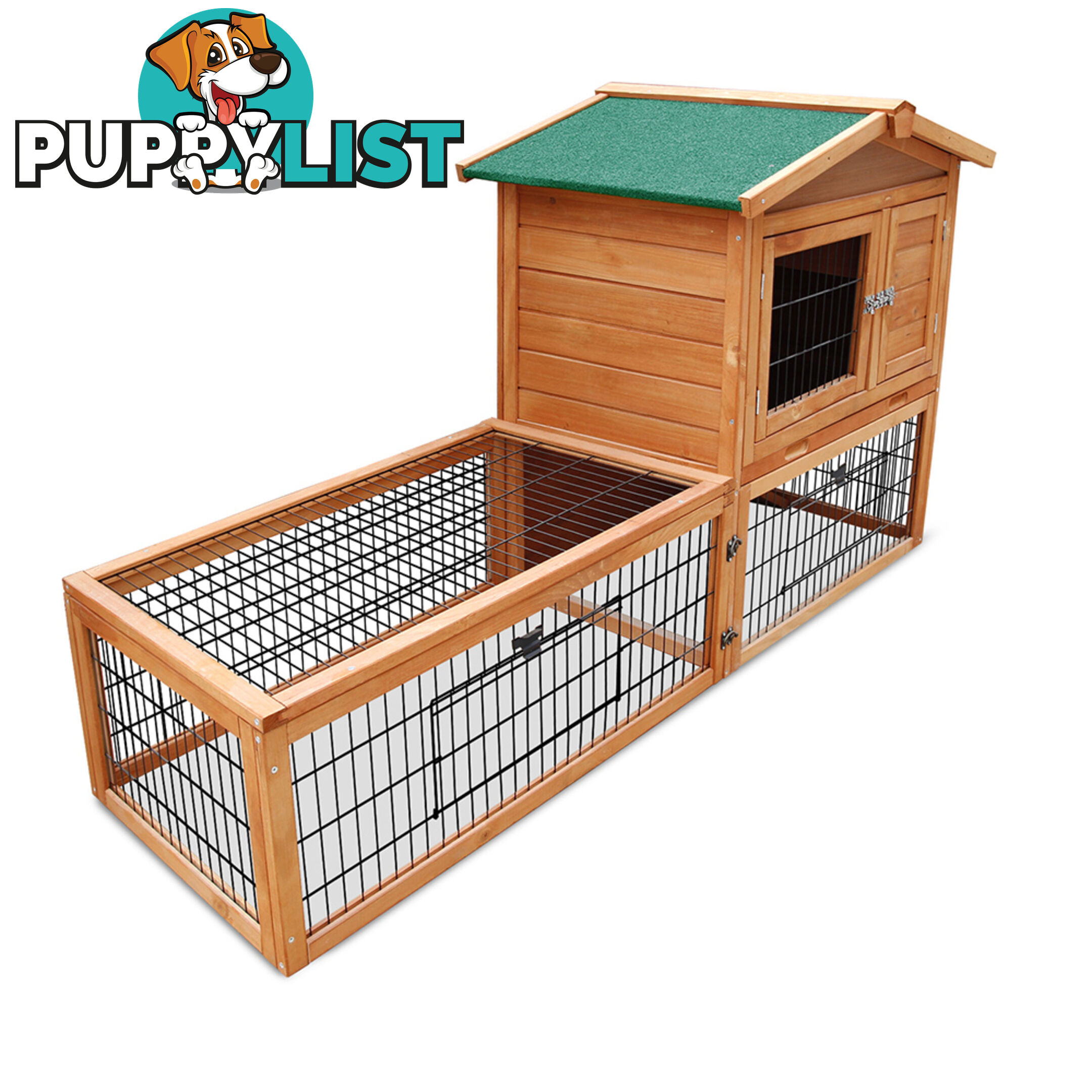 Double Storey Pet Hutch with Under Run Green