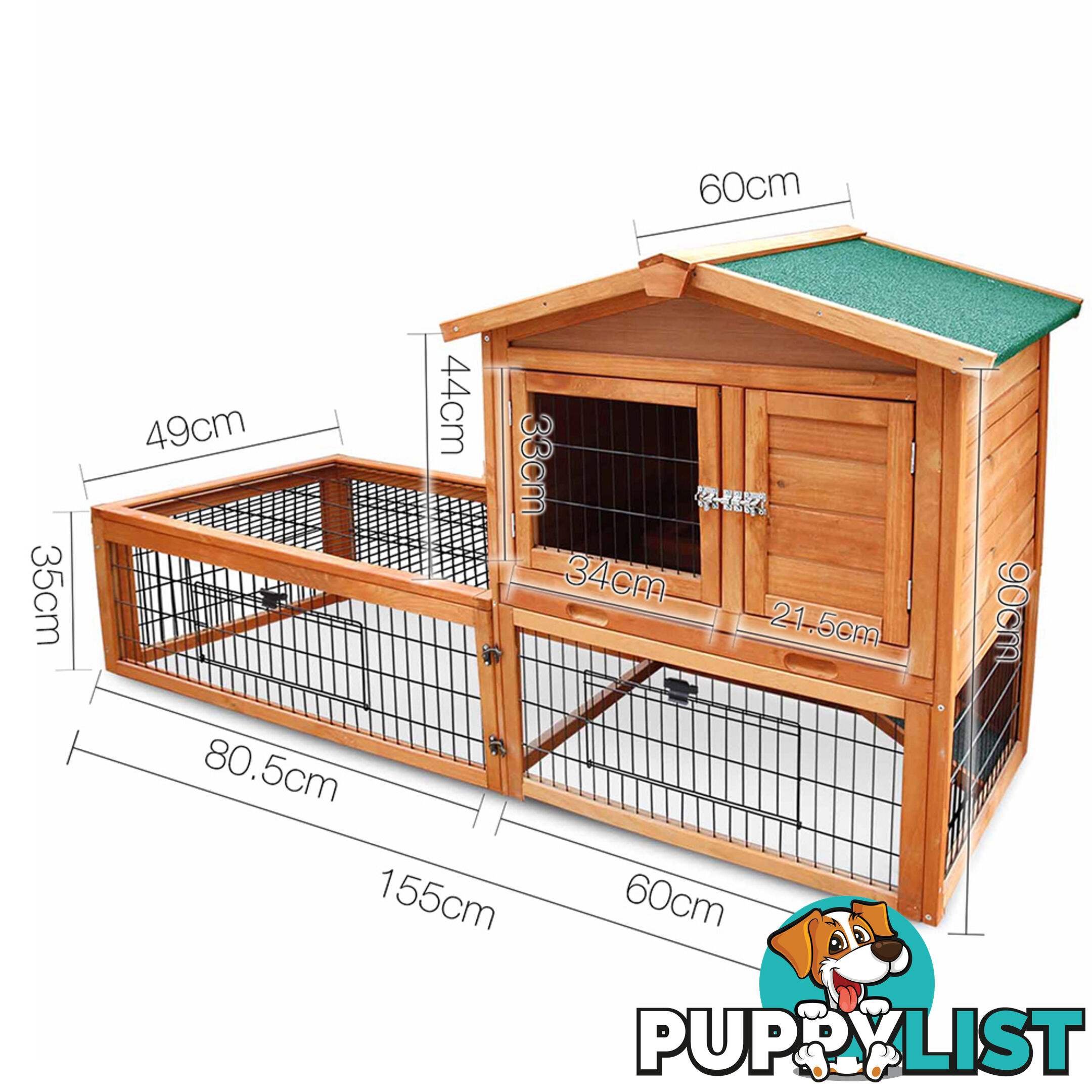 Double Storey Pet Hutch with Under Run Green