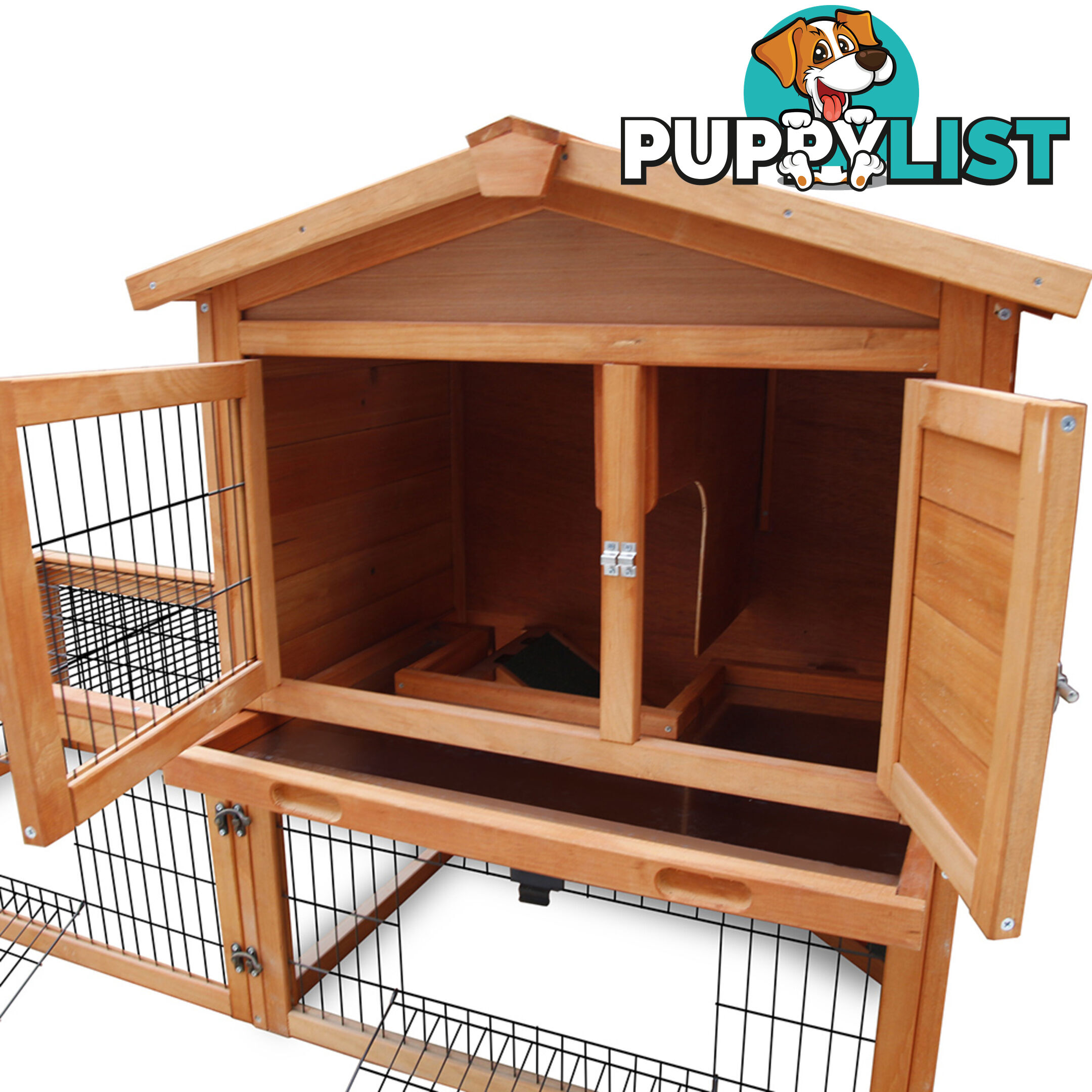 Double Storey Pet Hutch with Under Run Green