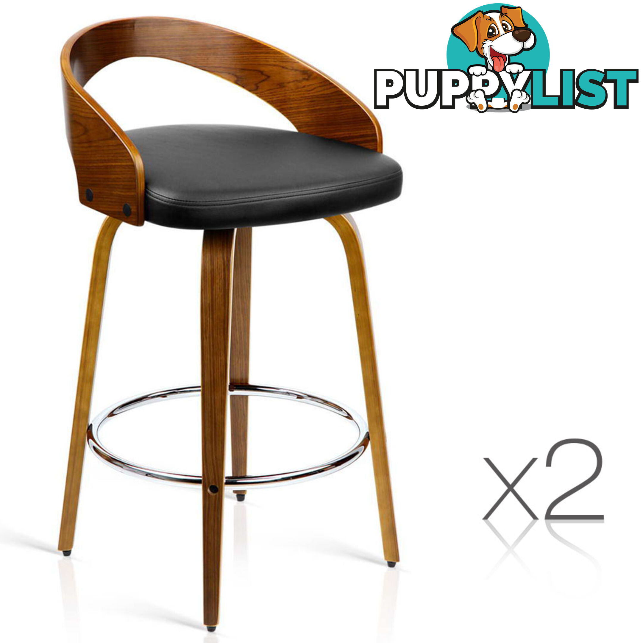 Walnut Wooden Barstool with Chrome Footrest