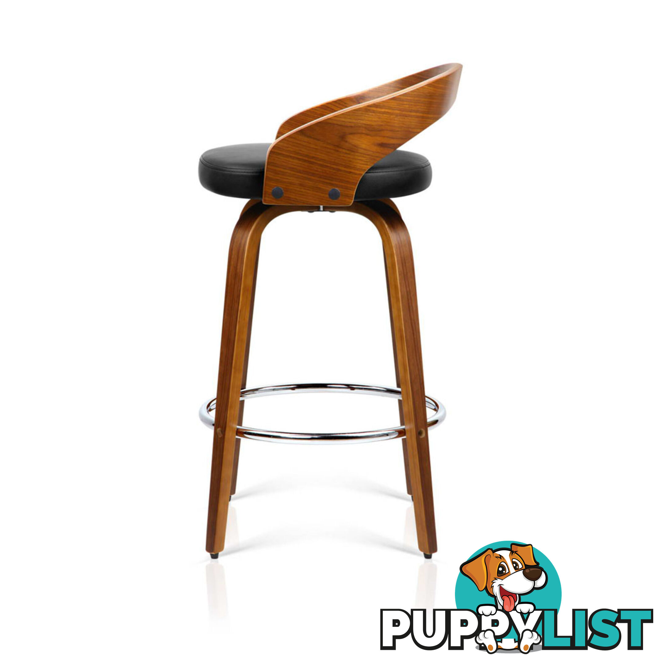 Walnut Wooden Barstool with Chrome Footrest