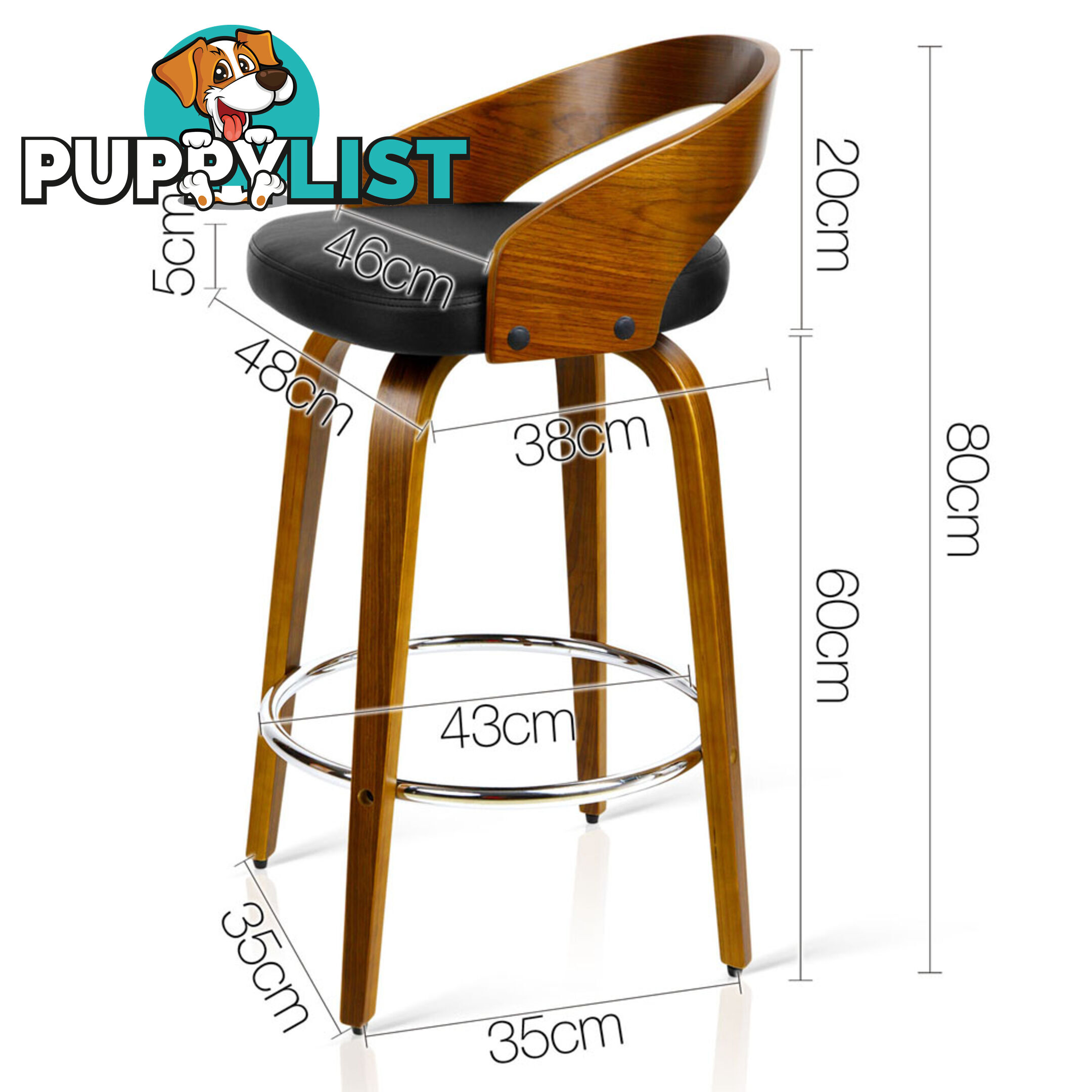 Walnut Wooden Barstool with Chrome Footrest