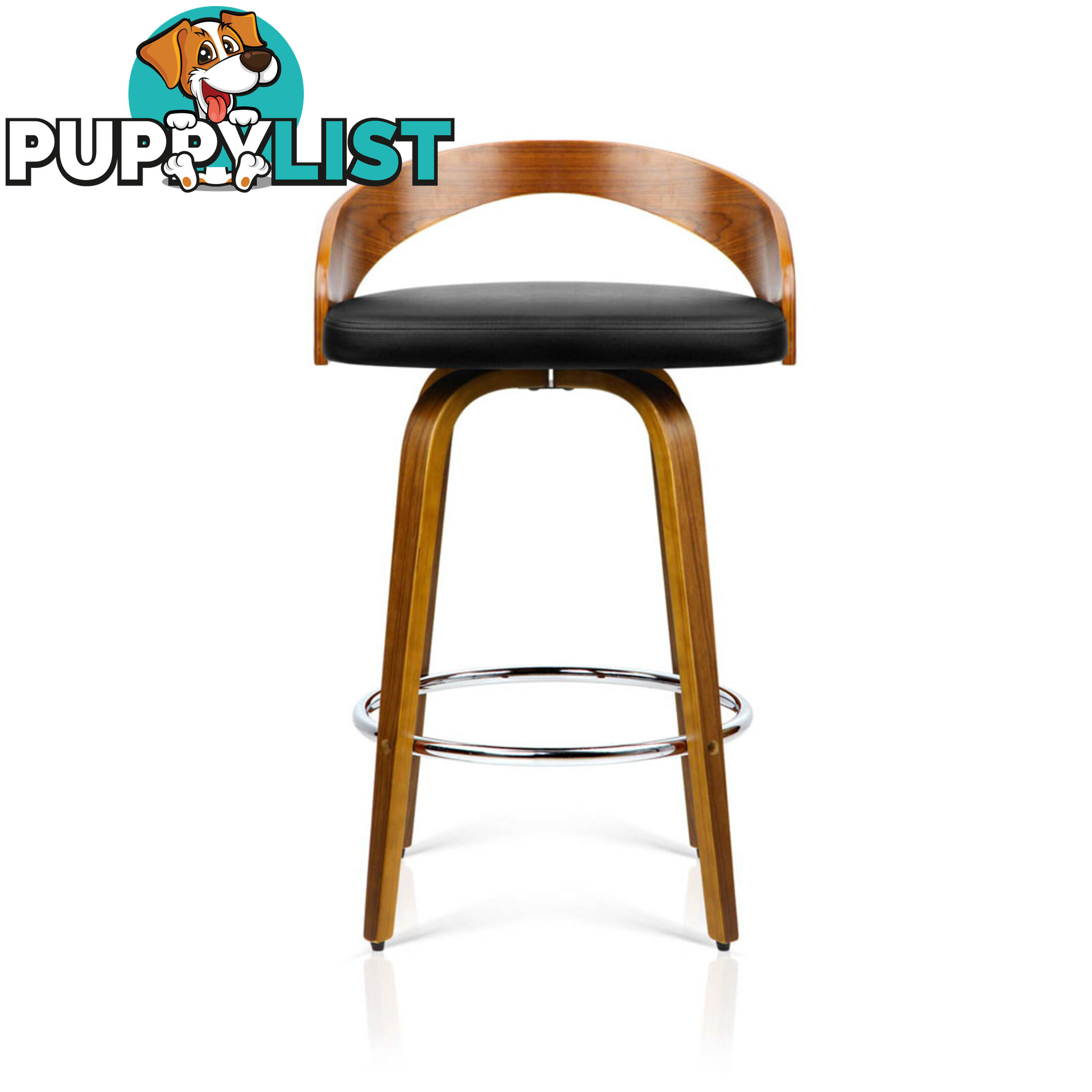 Walnut Wooden Barstool with Chrome Footrest