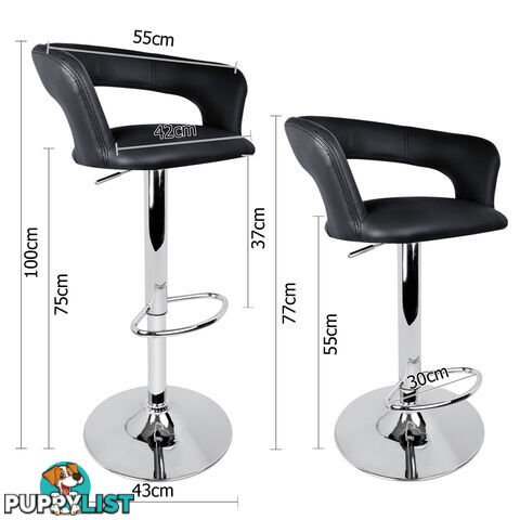 Set of 2 PU Leather Kitchen Bar Stool Black