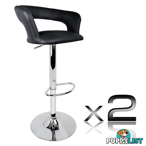 Set of 2 PU Leather Kitchen Bar Stool Black