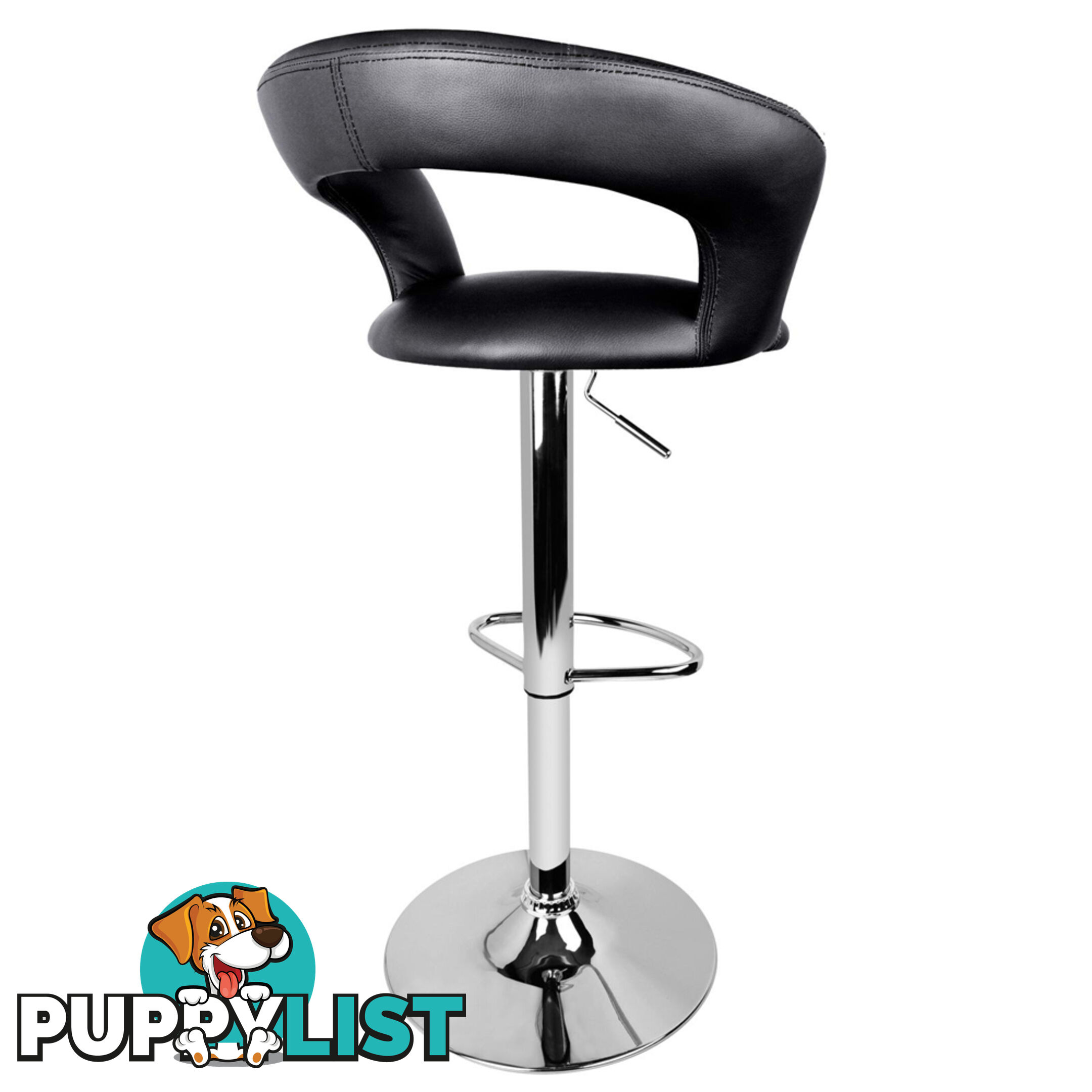 Set of 2 PU Leather Kitchen Bar Stool Black