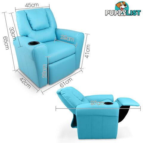 Kids Padded PU Leather Recliner Chair  - Blue