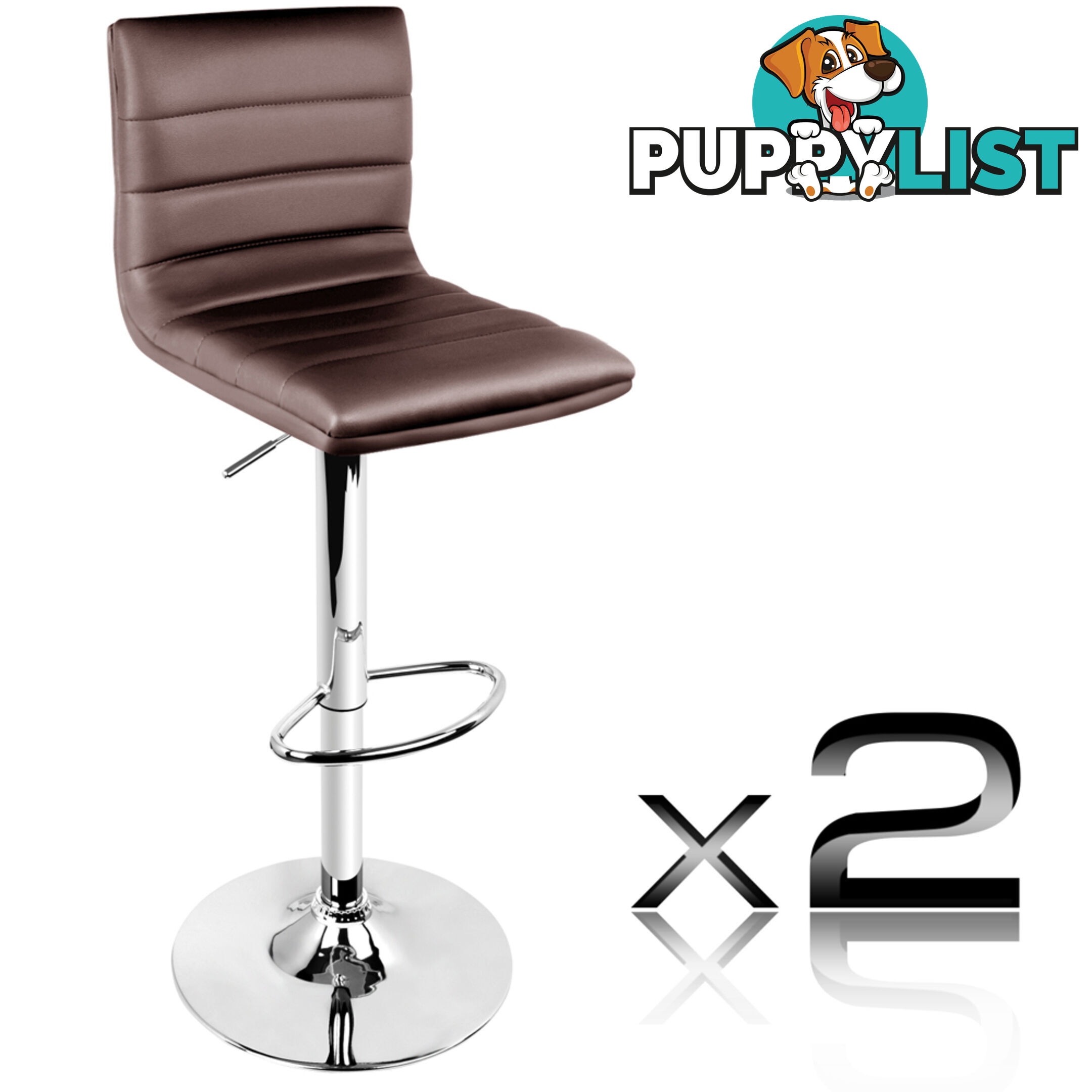 Set of 2 PU Leather Kitchen Bar Stool Chocolate