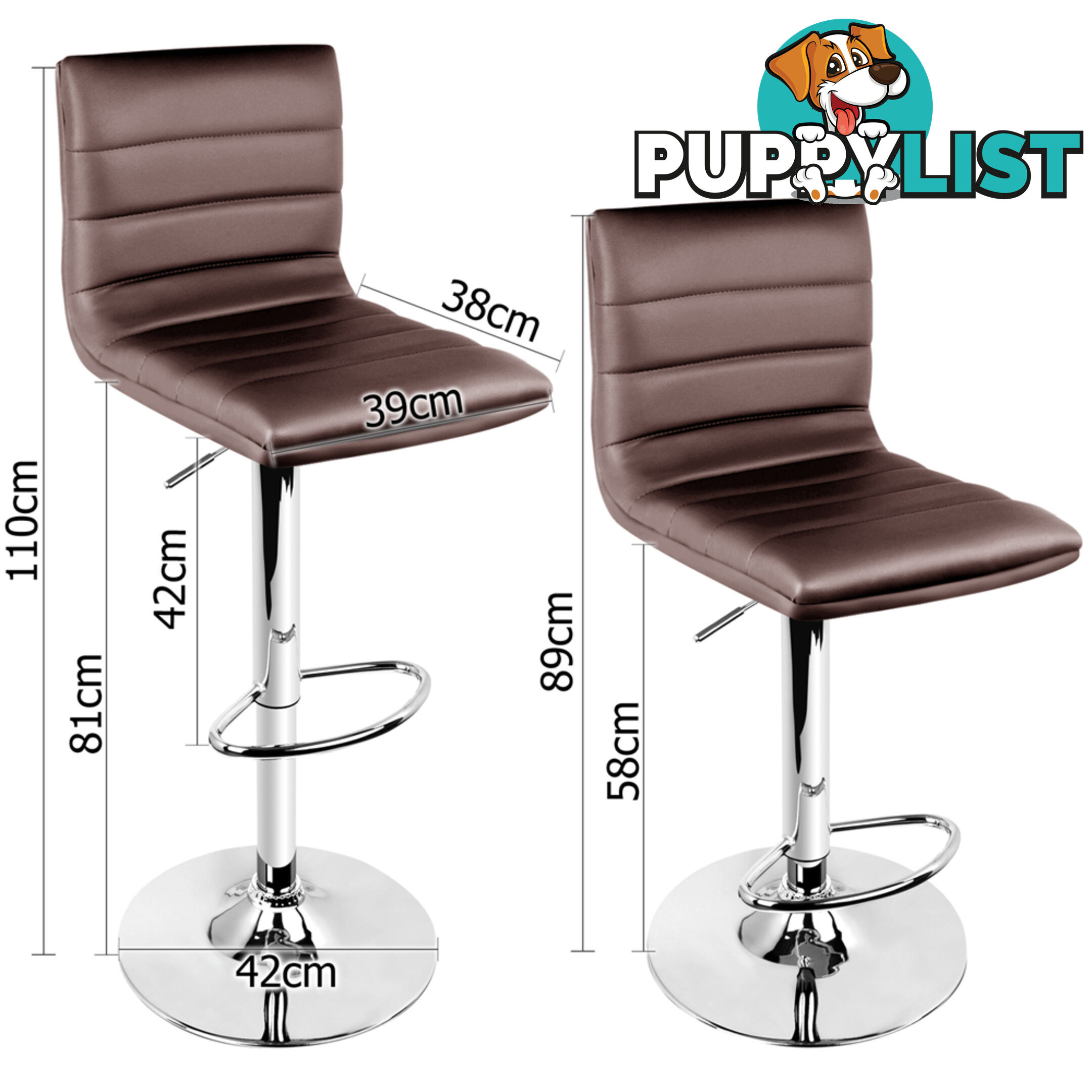 Set of 2 PU Leather Kitchen Bar Stool Chocolate