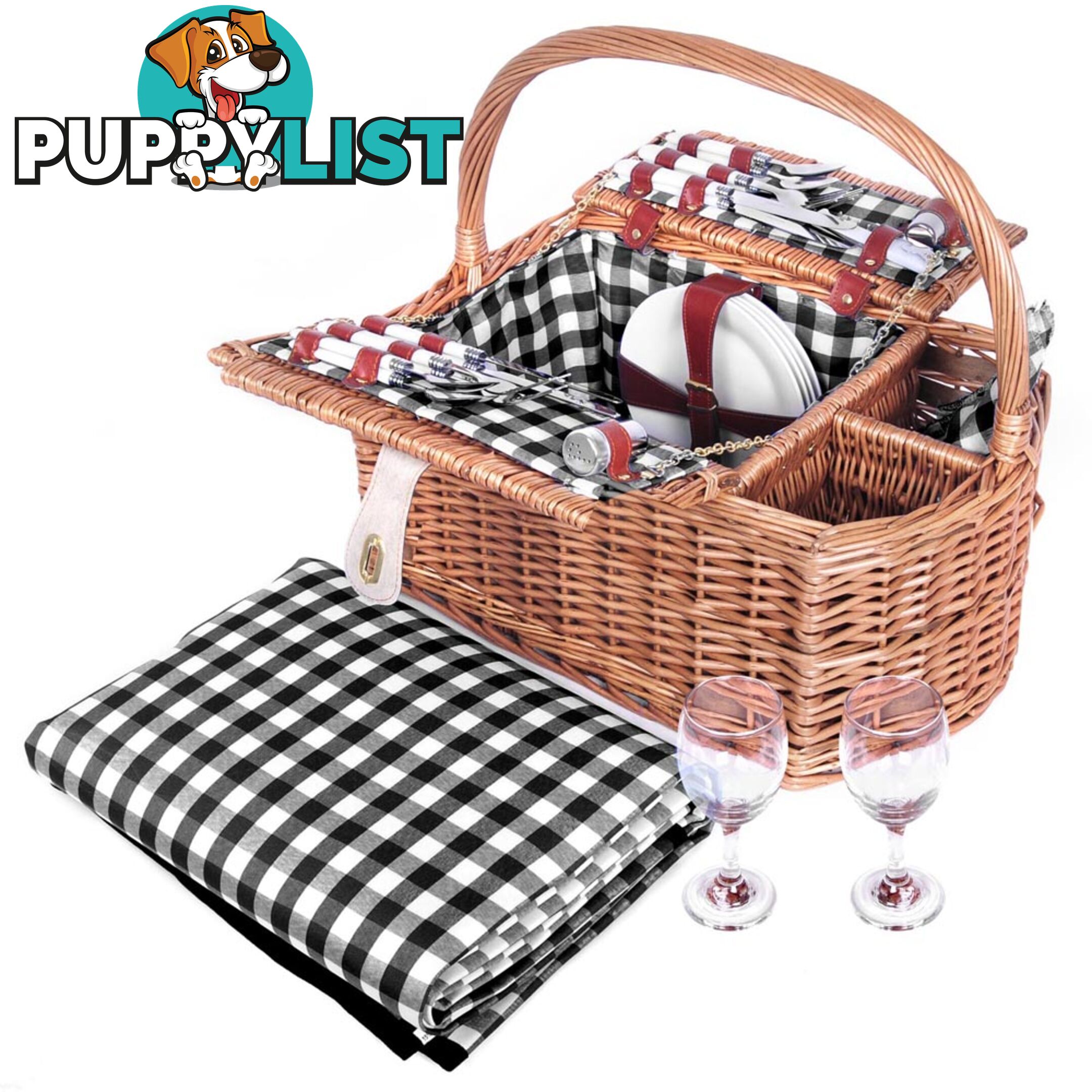 4 Person Picnic Basket Set with Blanket Black