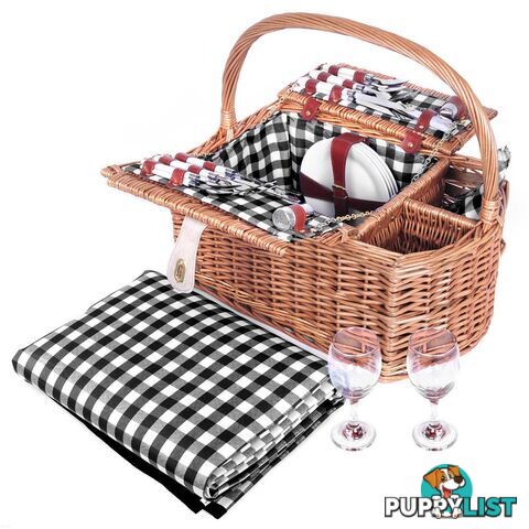 4 Person Picnic Basket Set with Blanket Black