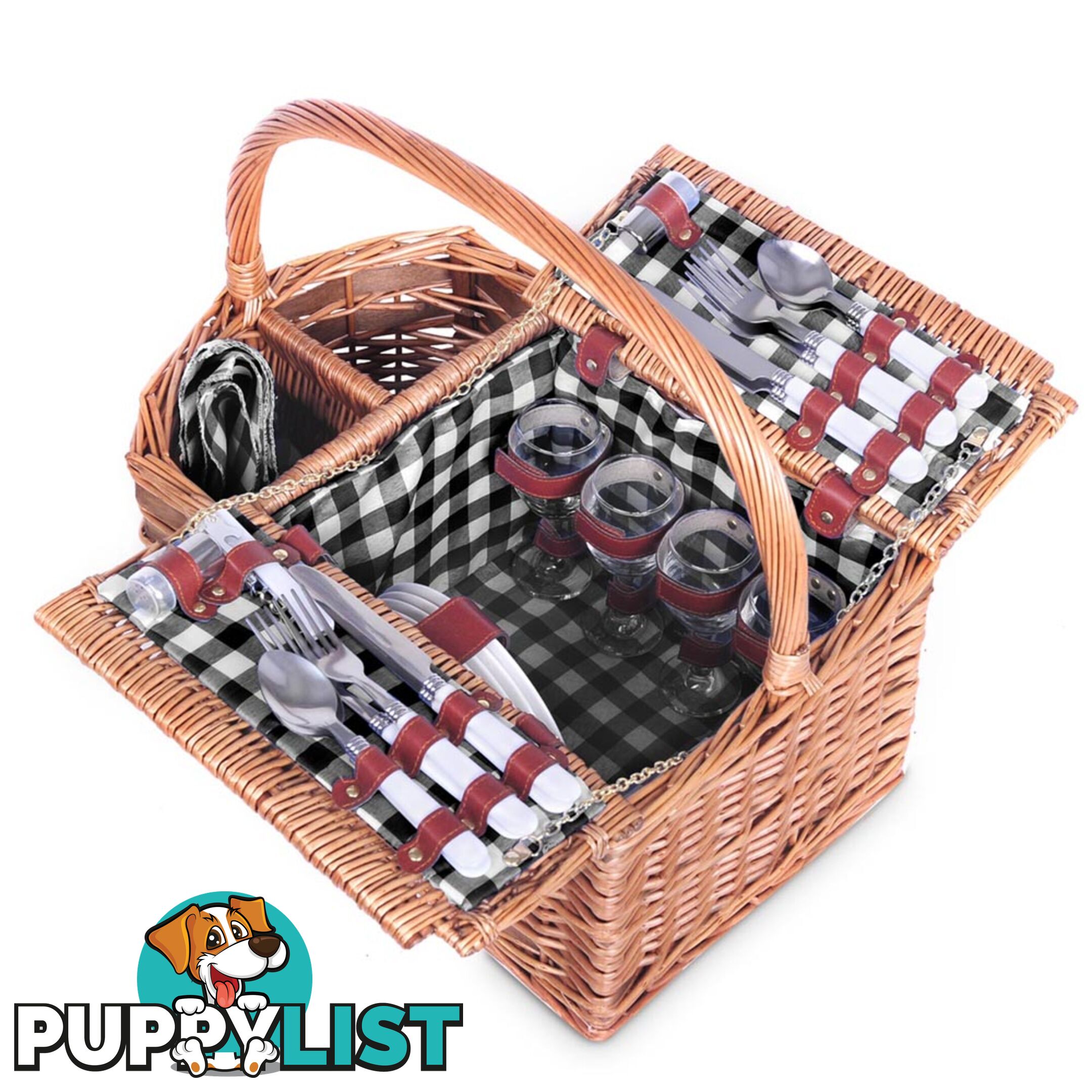 4 Person Picnic Basket Set with Blanket Black