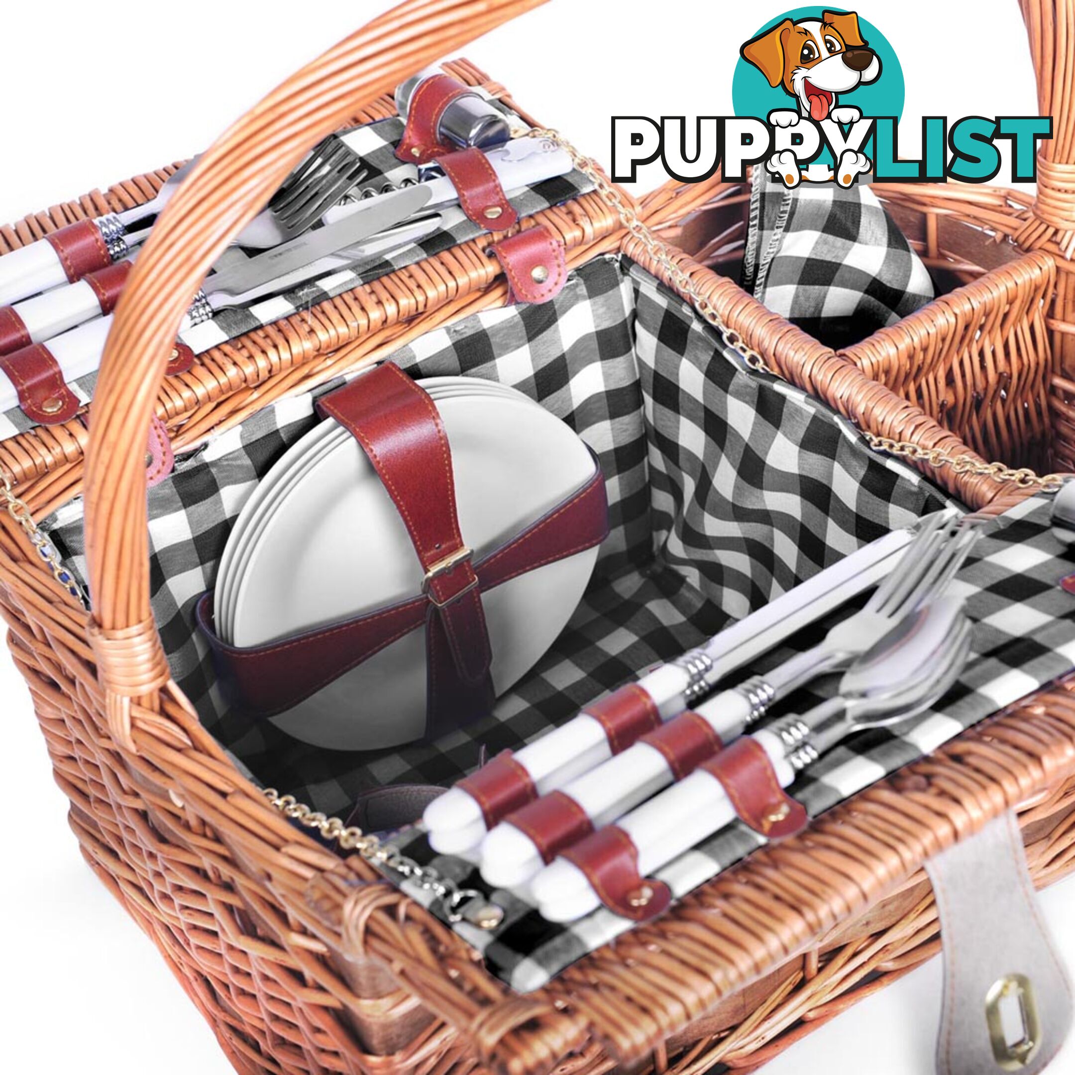 4 Person Picnic Basket Set with Blanket Black