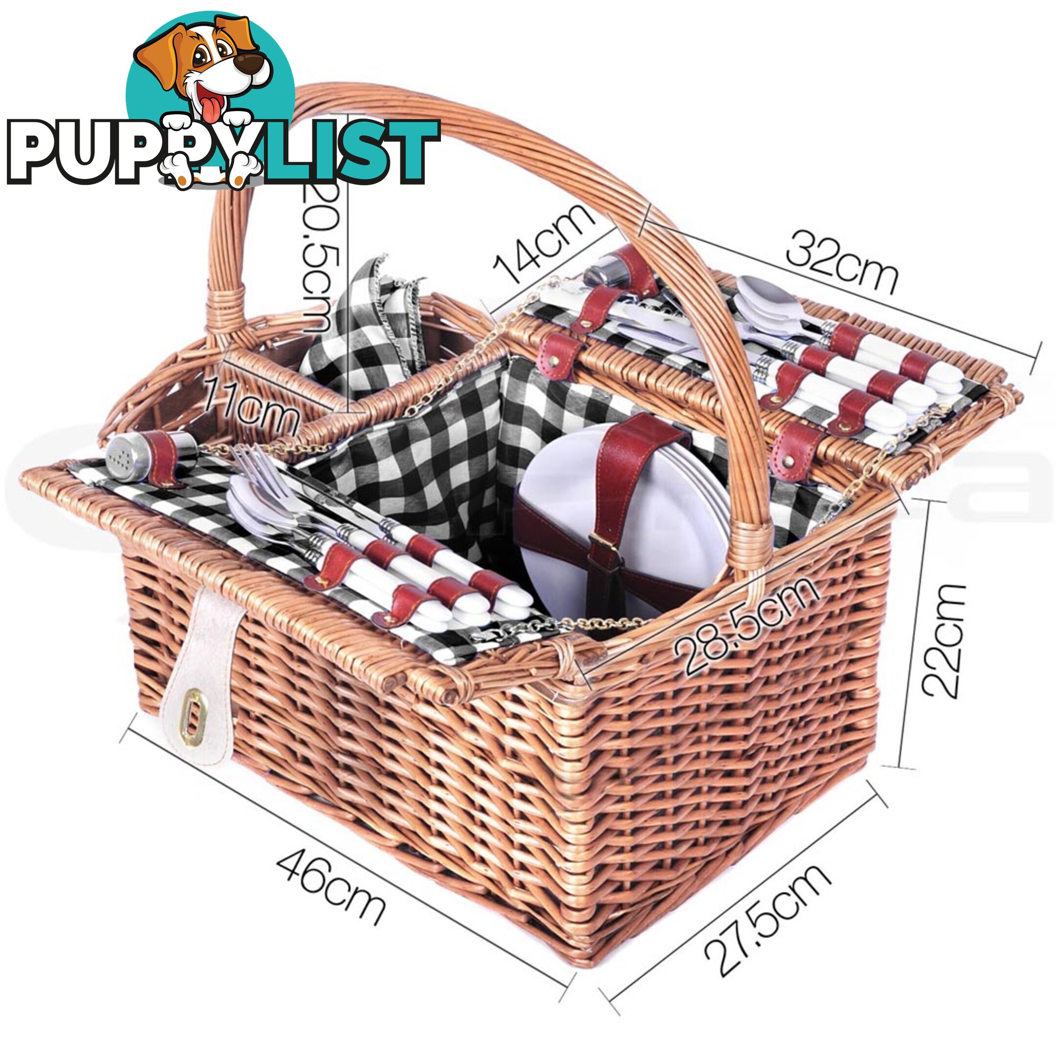 4 Person Picnic Basket Set with Blanket Black