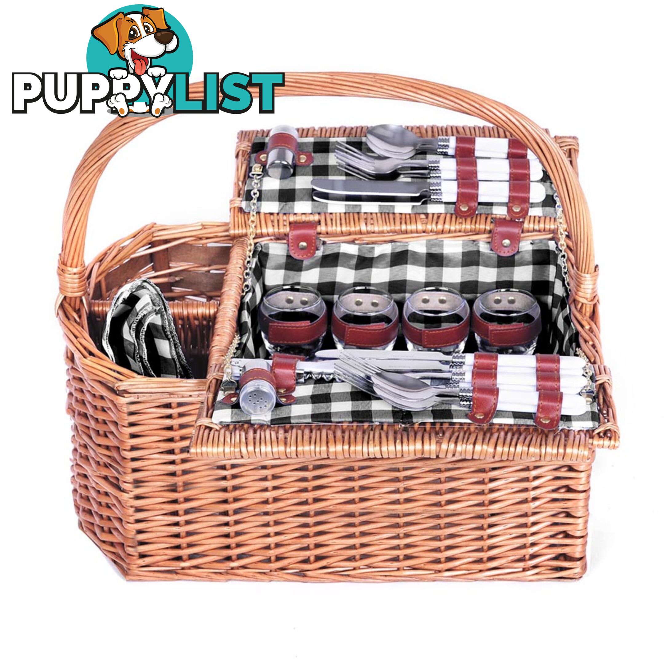 4 Person Picnic Basket Set with Blanket Black